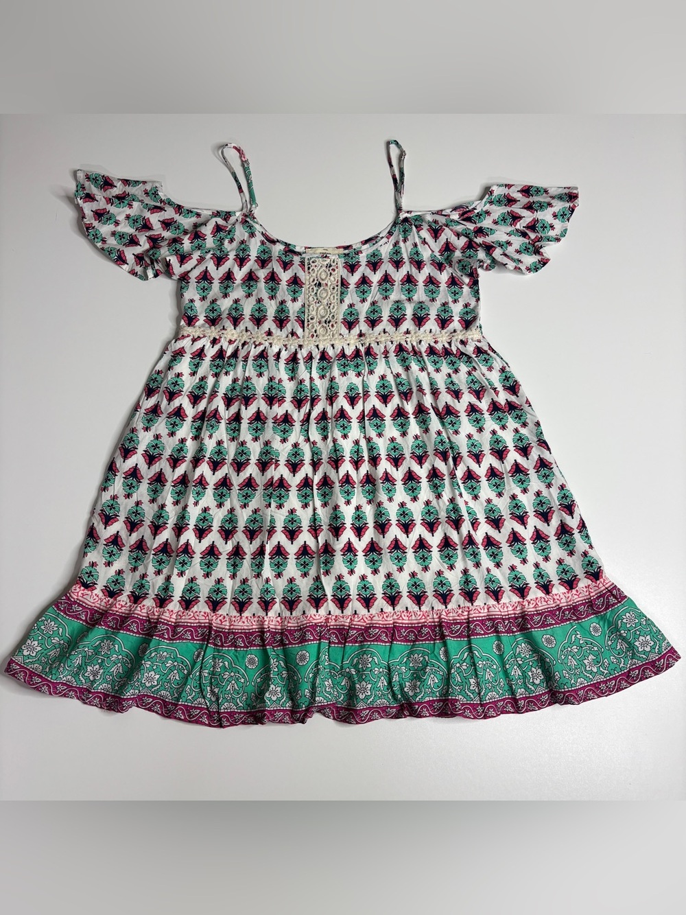Entro Boho Cottagecore Babydoll Cold Shoulder Festival Mini Dress M